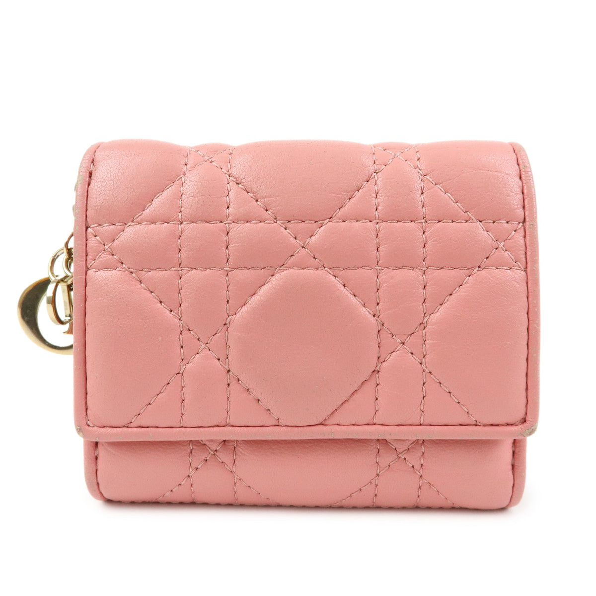 Christian Dior Lady Dior Lotus Cannage Leather Tri-fold Compact Wallet