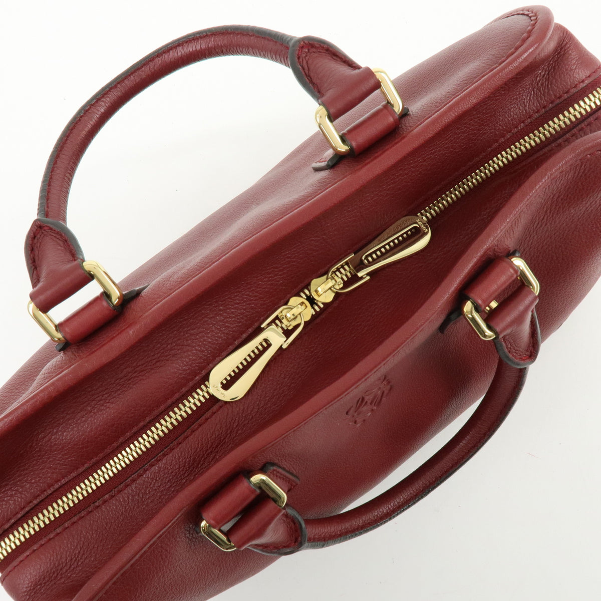 LOEWE Anagram Amazona 28 Leather Hand Bag Boston Bag Wine Red