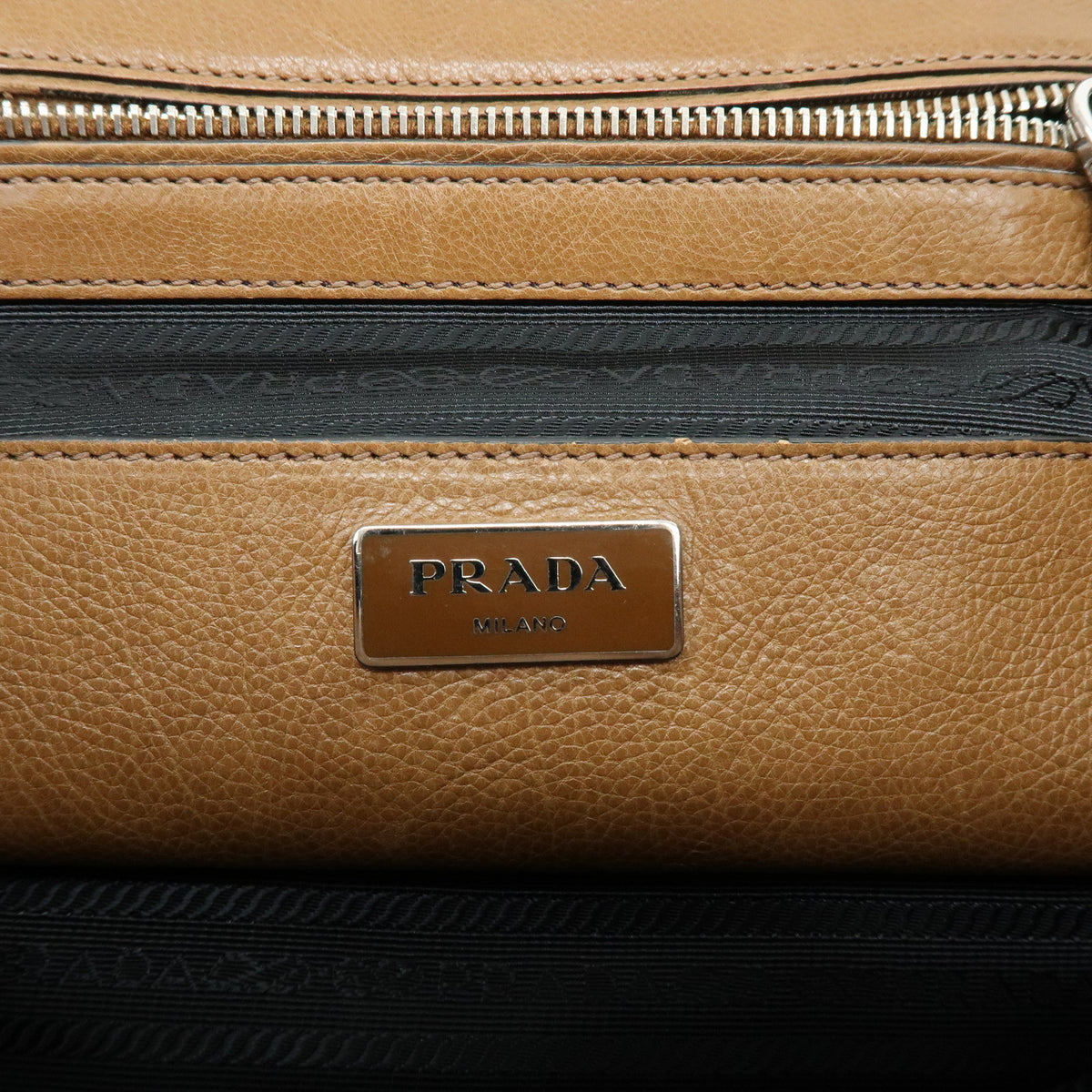 PRADA Triangle Logo Leather 2Way Bag Hand Bag Shoulder Bag Brown BN2661