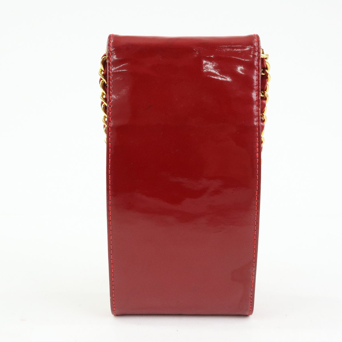 CHANEL COCO Mark Patent Leather Chain Shoulder Bag Phone Case Red Gold