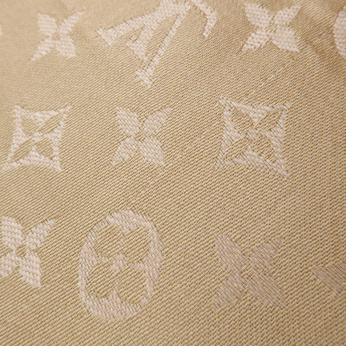 Louis Vuitton Monogram Shine Silk Wool Scarf Shawl Fringe Greige M75121
