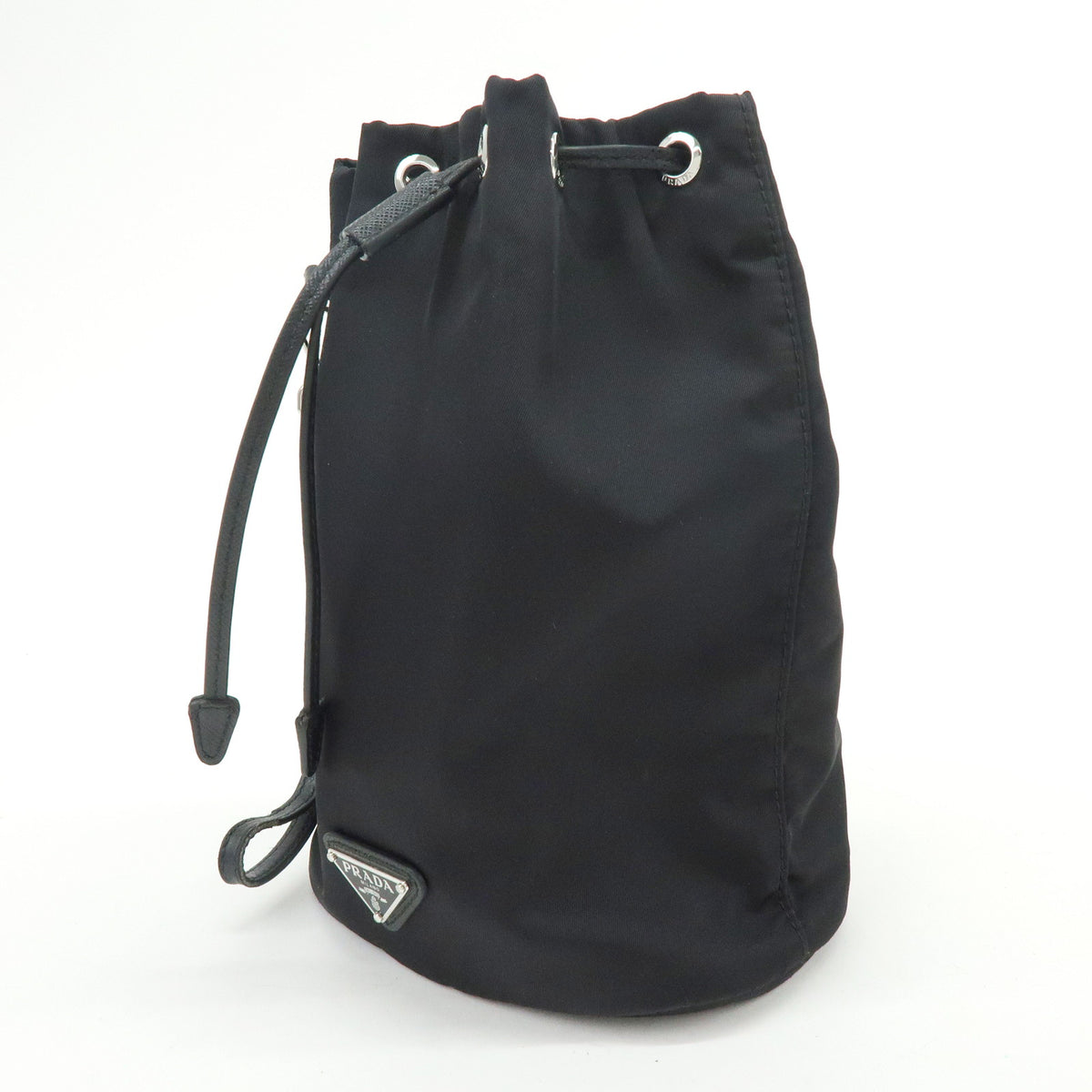PRADA Triangle Logo Nylon Saffiano Leather Pouch Hand Bag Black 1NS369