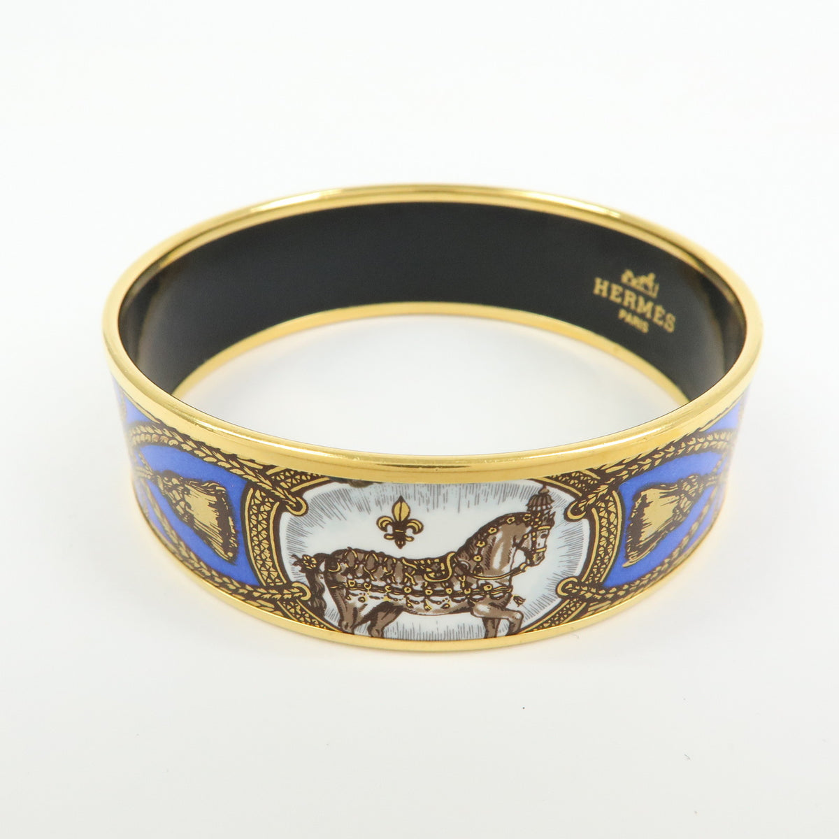HERMES Email GM Gold Plated Bracelet Bangle Blue Gold