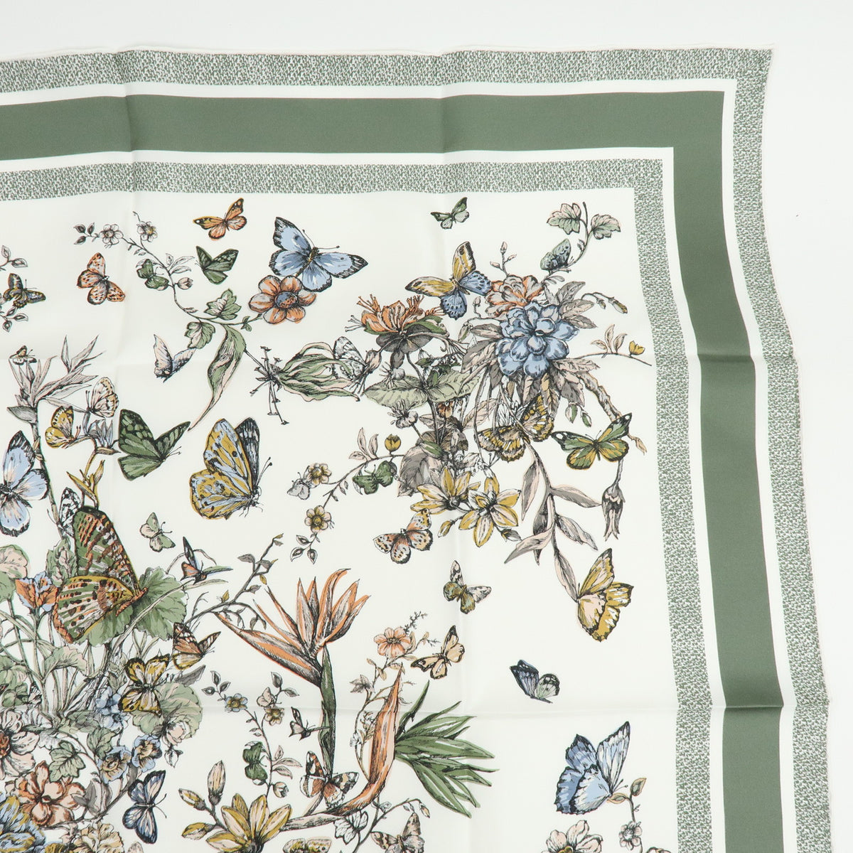 Christian Dior Silk 100% Butterfly Flower Motif Scarf Shawl Sage Green