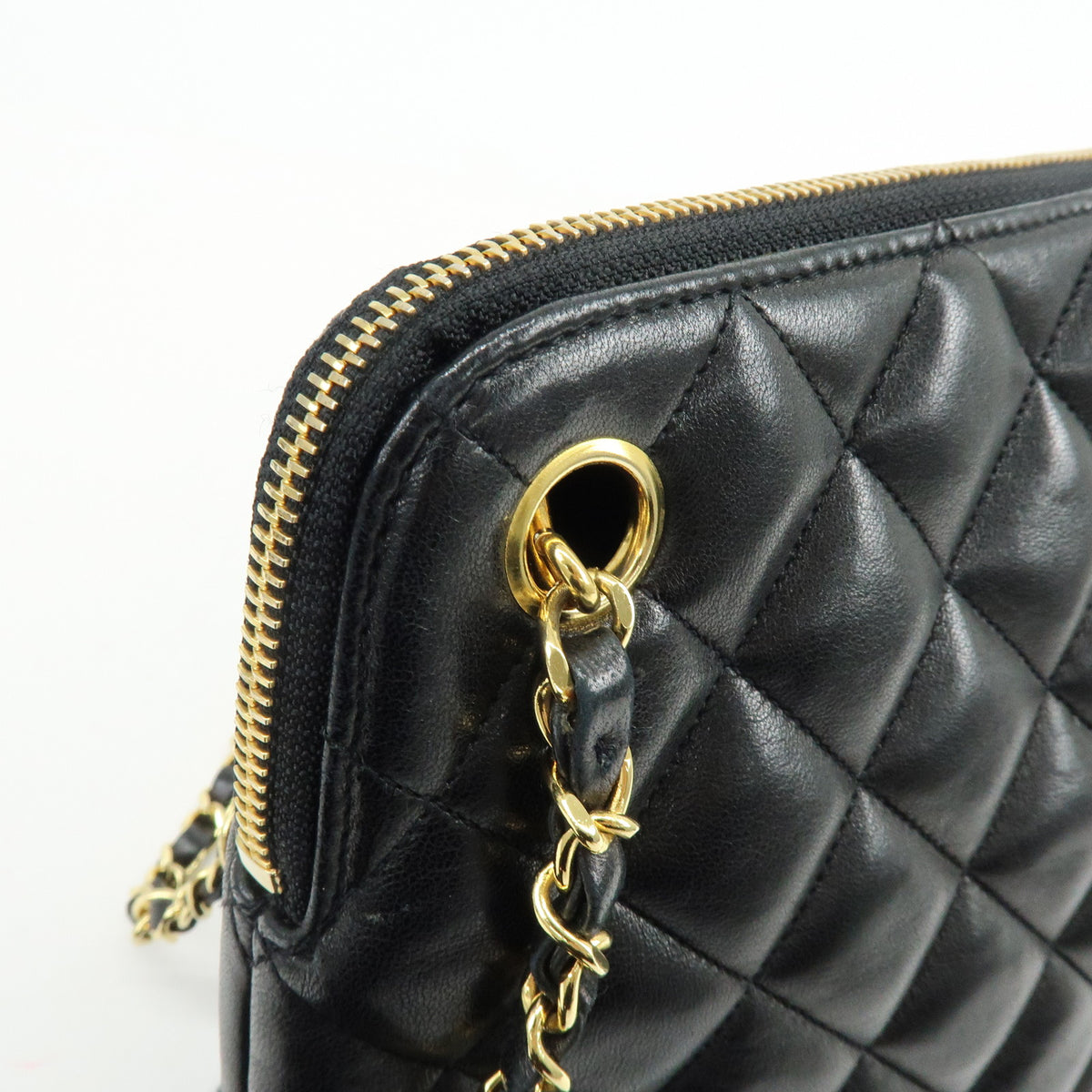 CHANEL Matelasse Lamb Skin Chain Shoulder Bag Hand Bag Black