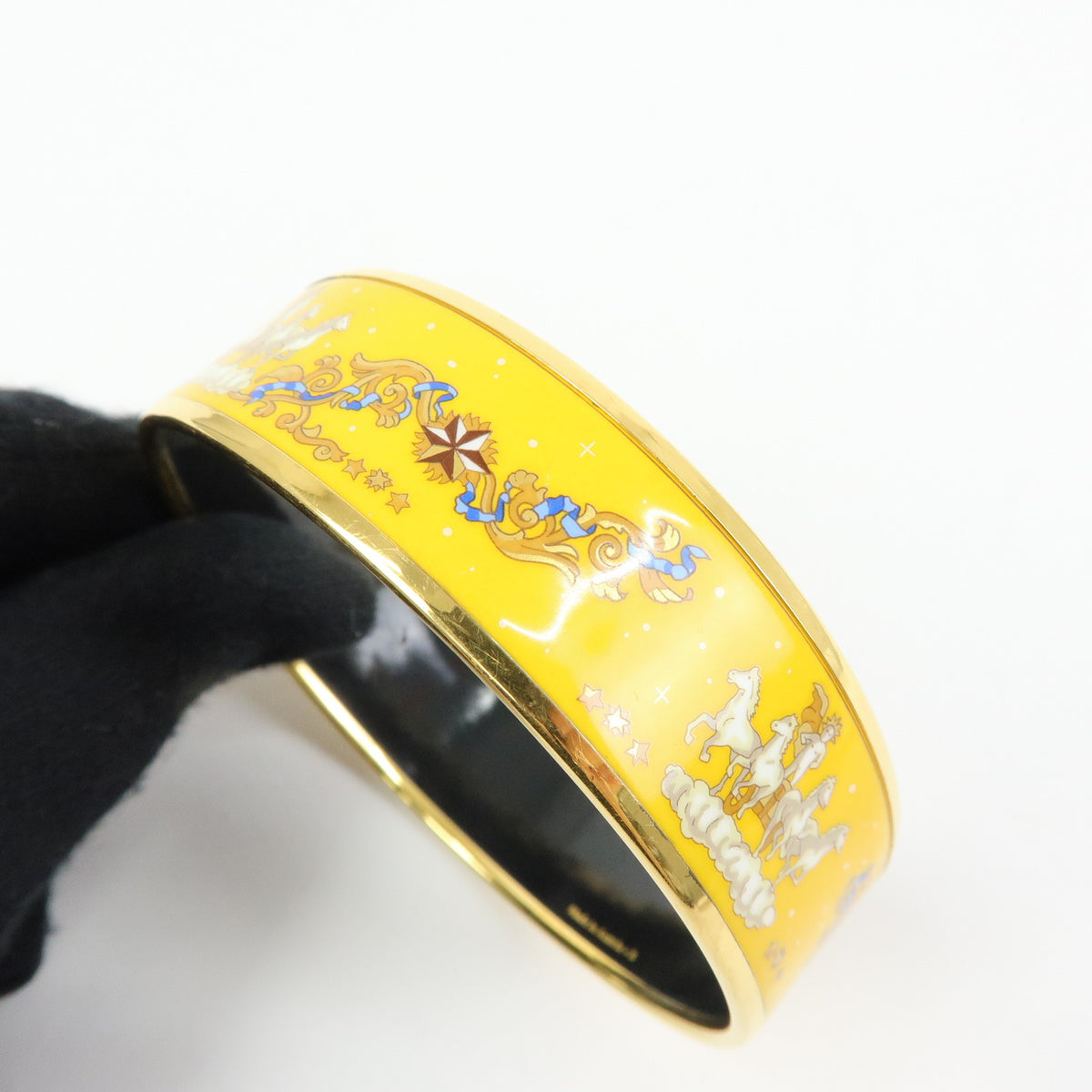 HERMES Email GM Gold Plated Bangle Bracelet Yellow