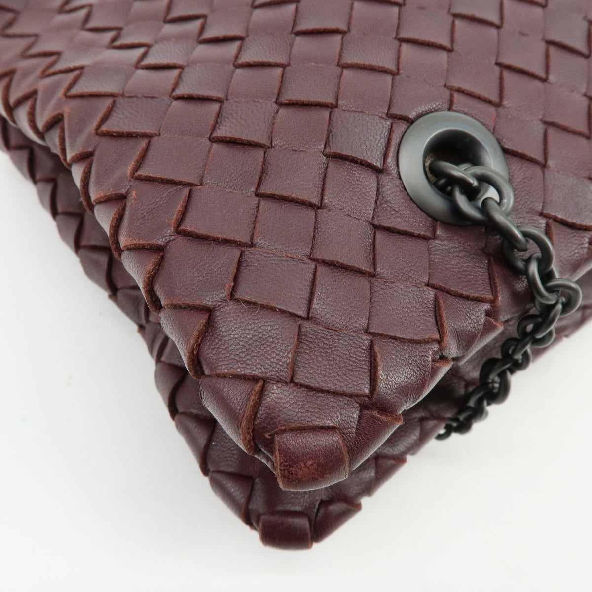 BOTTEGA VENETA intrecciato Leather Shoulder Bag Bordeaux Wine Red