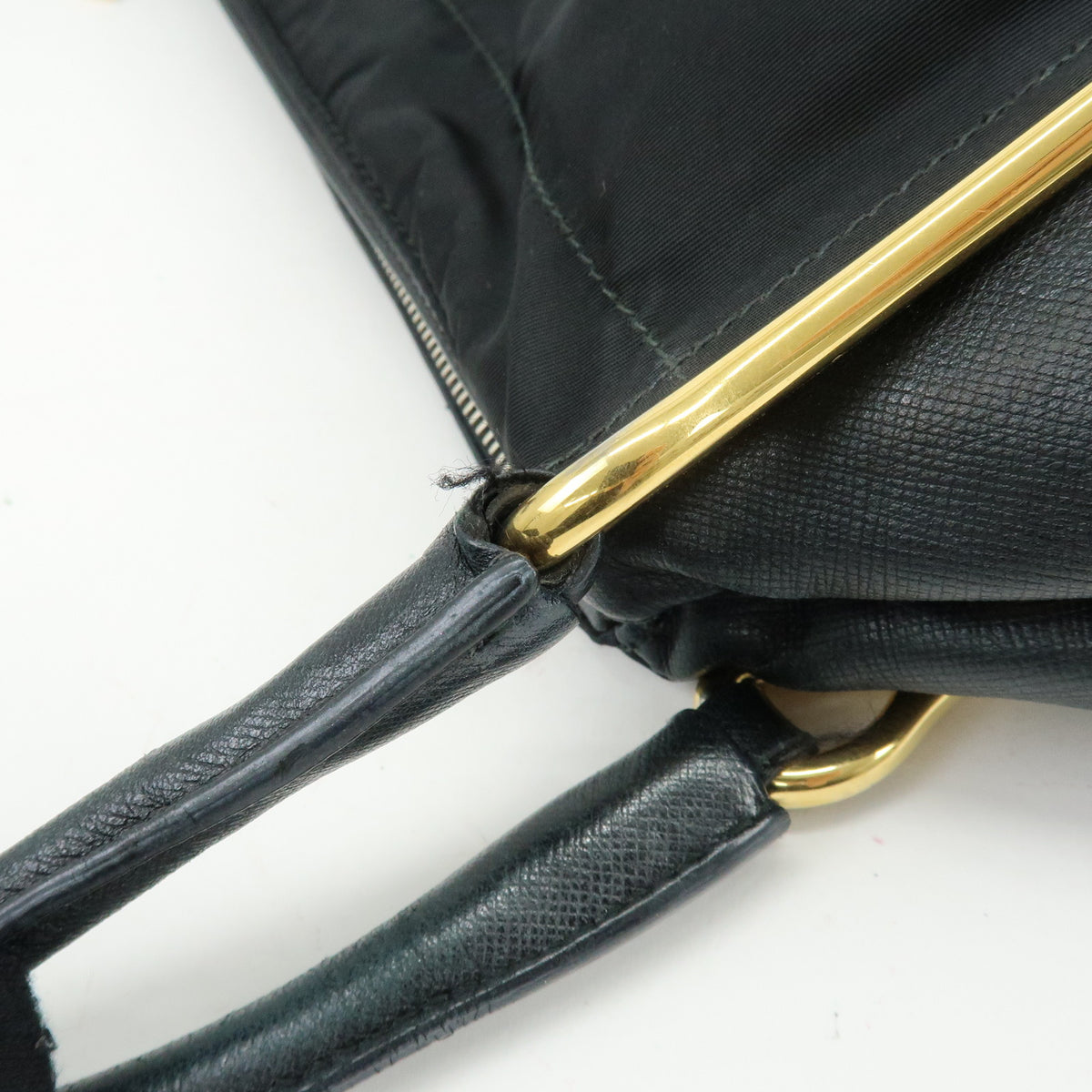 PRADA Nylon Saffiano Leather Shoulder Bag Hand Bag Black