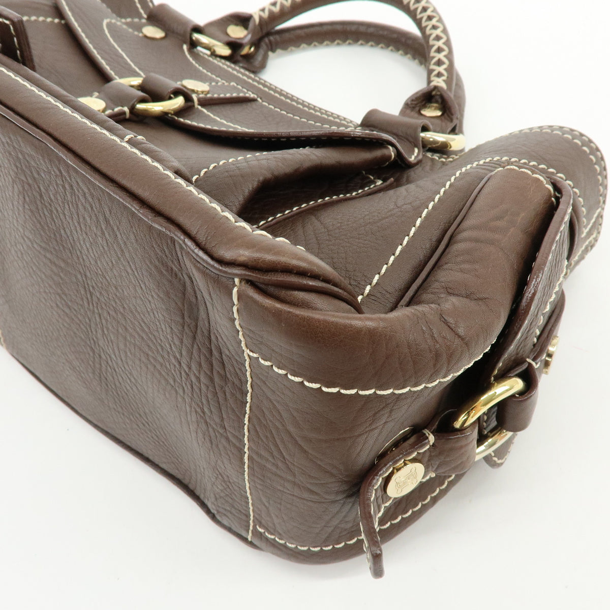 CELINE Triomphe Boogie Bag Leather Hand Bag Tote Bag Brown Ivory