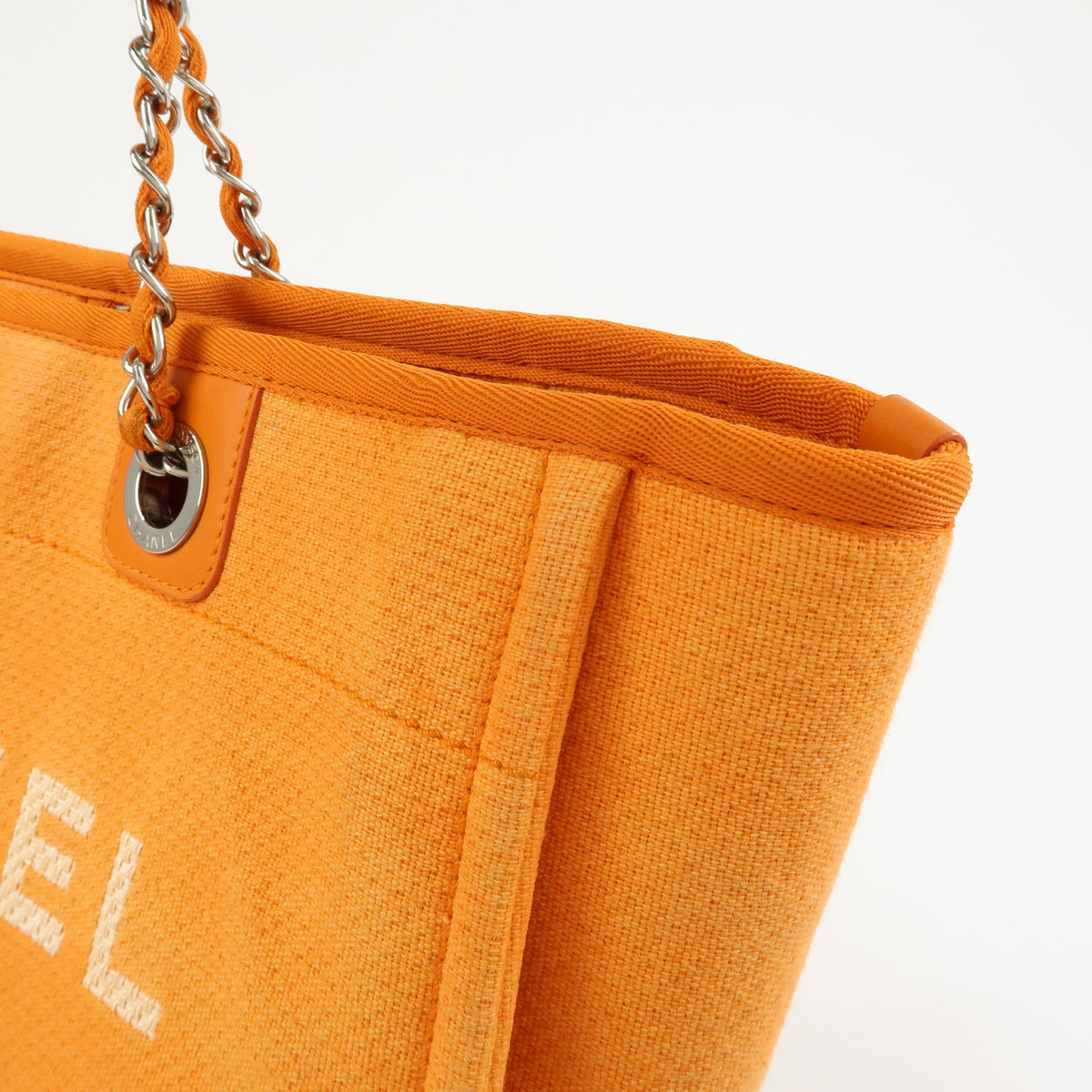 CHANEL Deauville MM Straw Leather Tote Bag Shoulder Bag Orange A67001