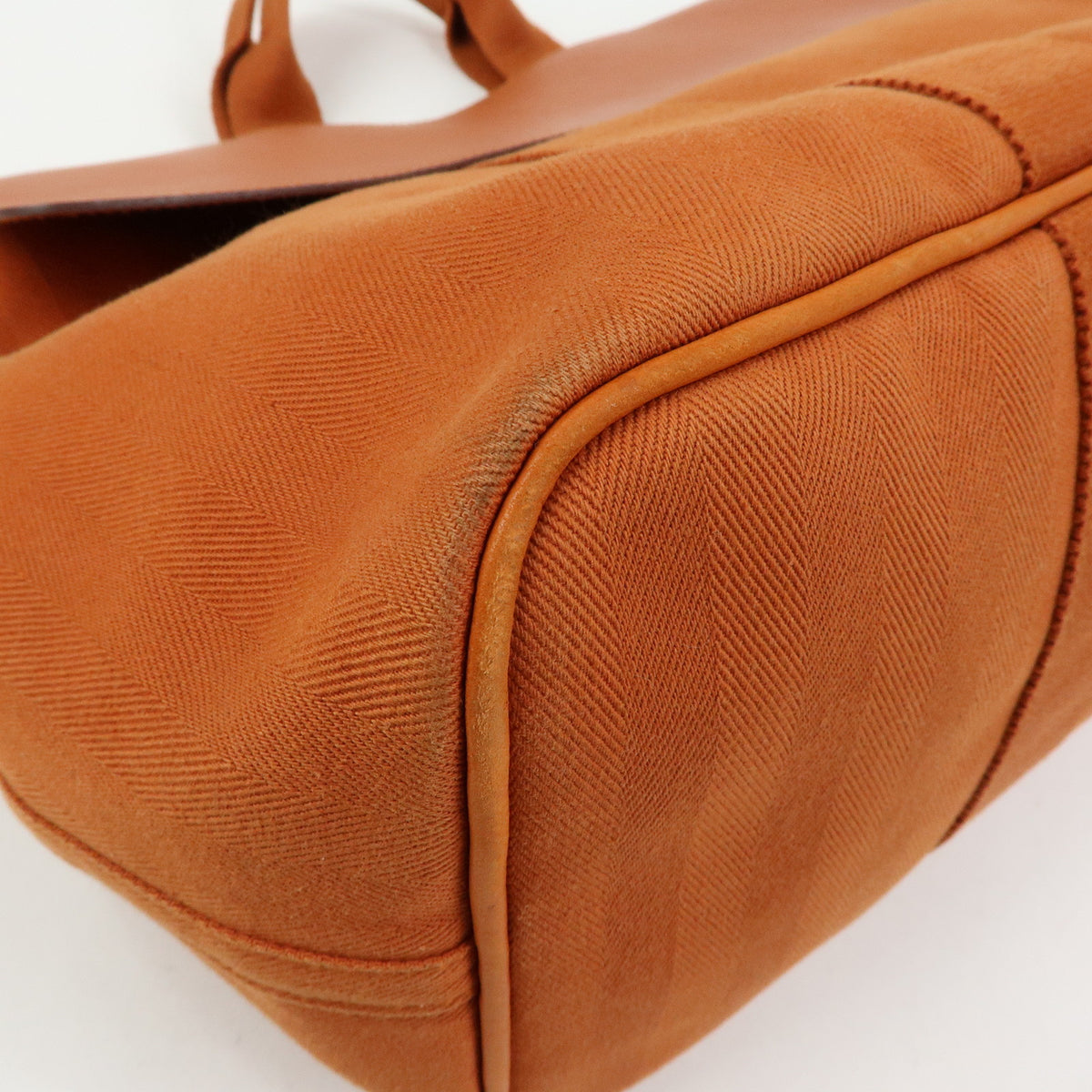 HERMES Valparaiso MM Toile Chevron Leather Hand Bag Orange