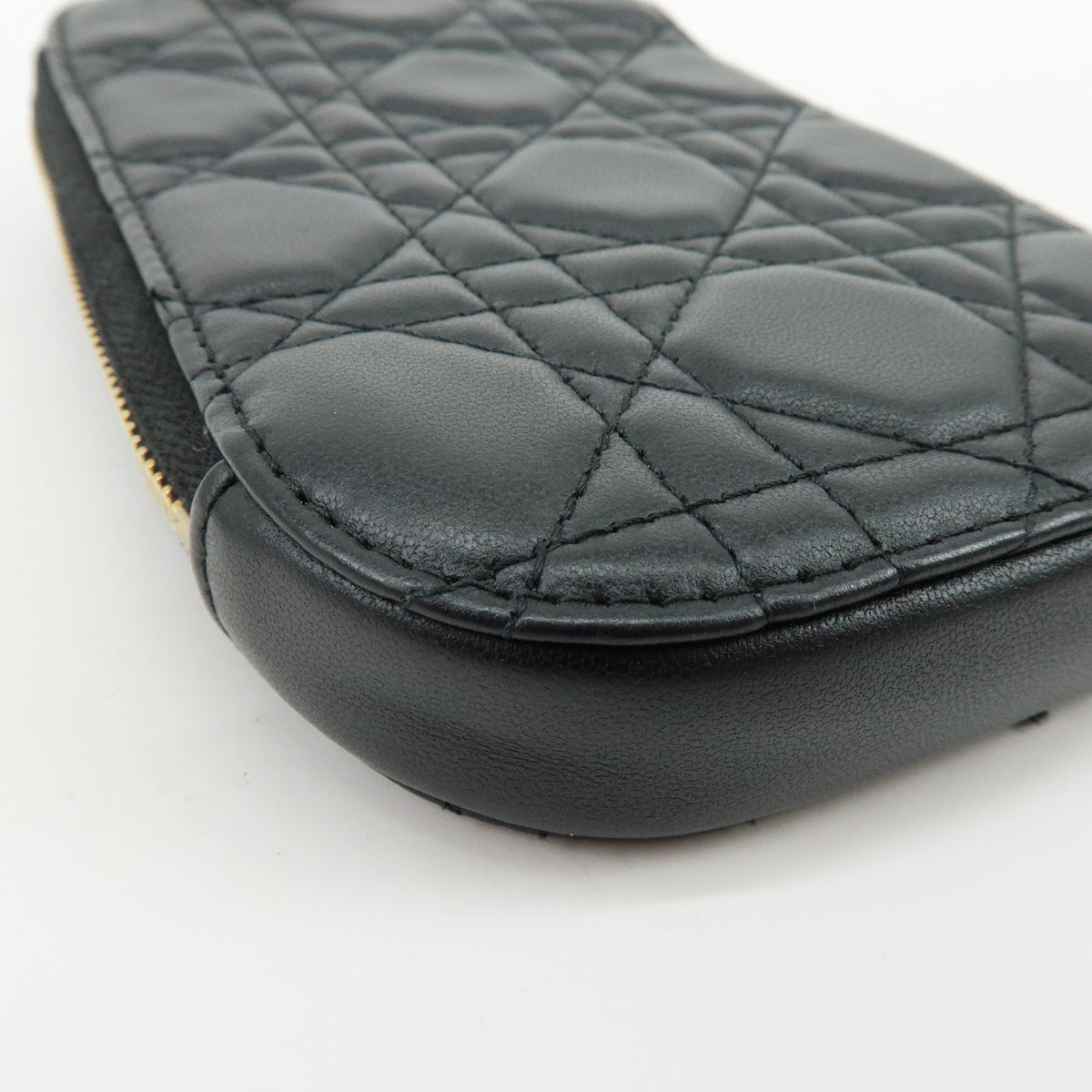Christian Dior Cannage Lamb Skin Phone Holder Phone Case Black