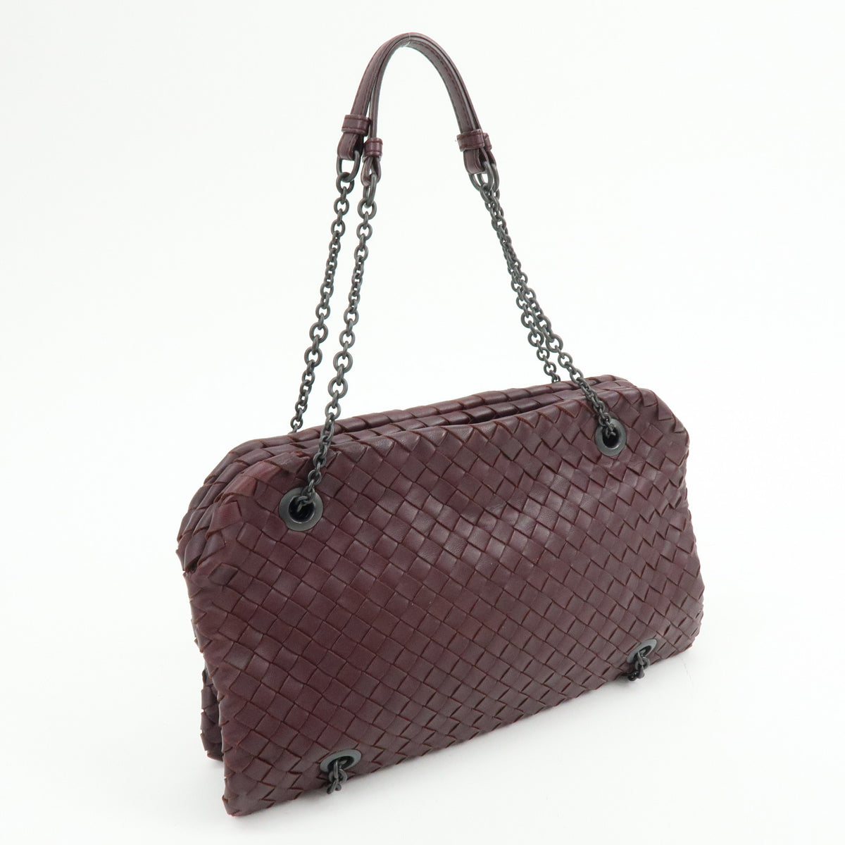 BOTTEGA VENETA intrecciato Leather Shoulder Bag Bordeaux Wine Red