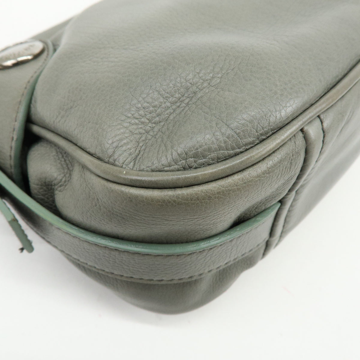 PRADA Buffalo Snap Leather Hand Bag Shoulder Bag Gray BR2666