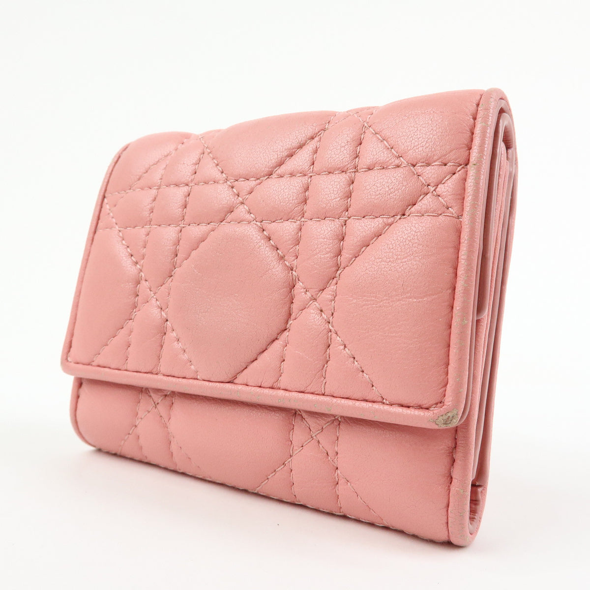 Christian Dior Lady Dior Lotus Cannage Leather Tri-fold Compact Wallet