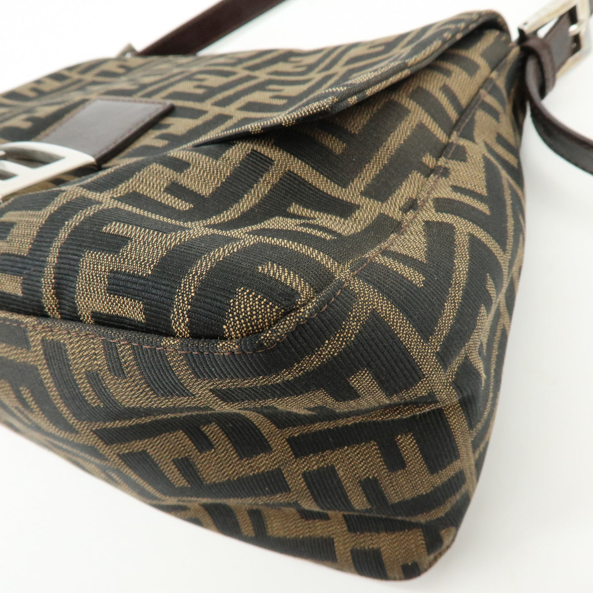 FENDI Mamma Baguette Zucca Canvas Leather Hand Bag Brown 26325