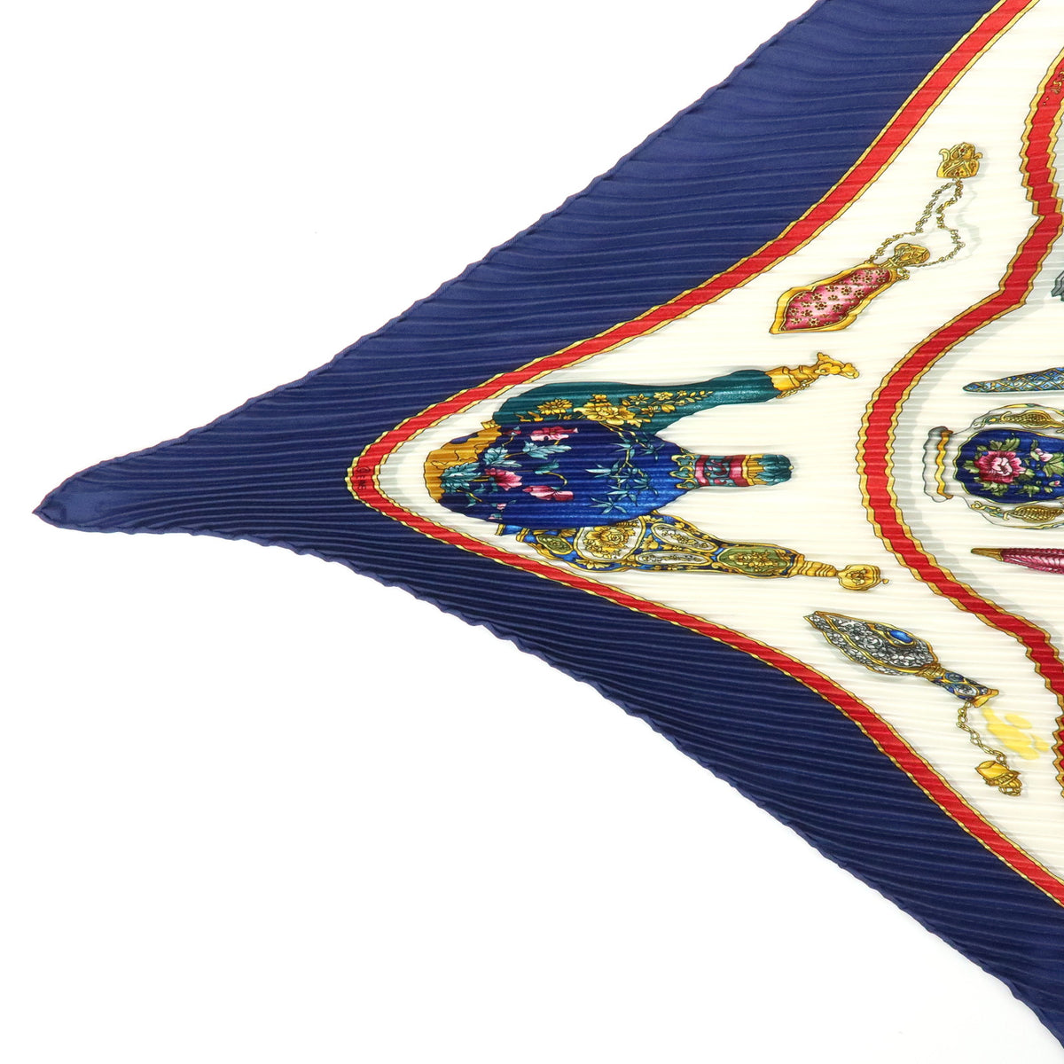 HERMES Silk 100% Pleated Carre Scarf Pourvu qu'on ait l'ivresse Navy