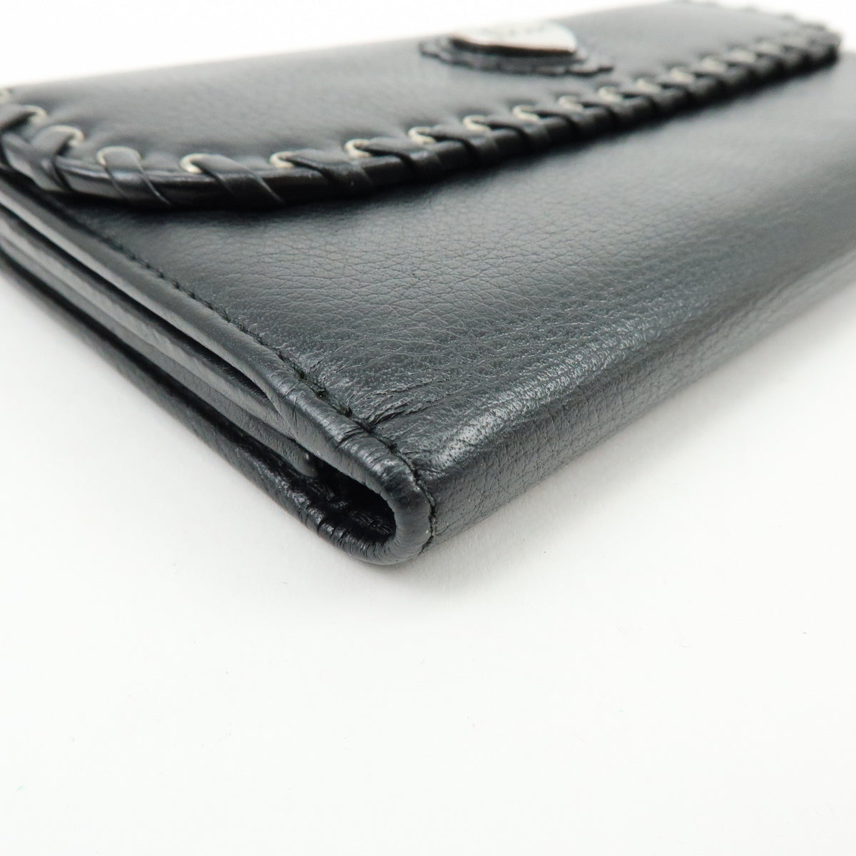 Christian Dior Heart Ethnic Line Leather Long Wallet Black