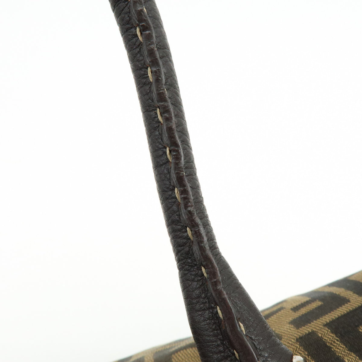 FENDI Zucca Selleria Jacquard Leather Shoulder Bag Boston Bag Brown