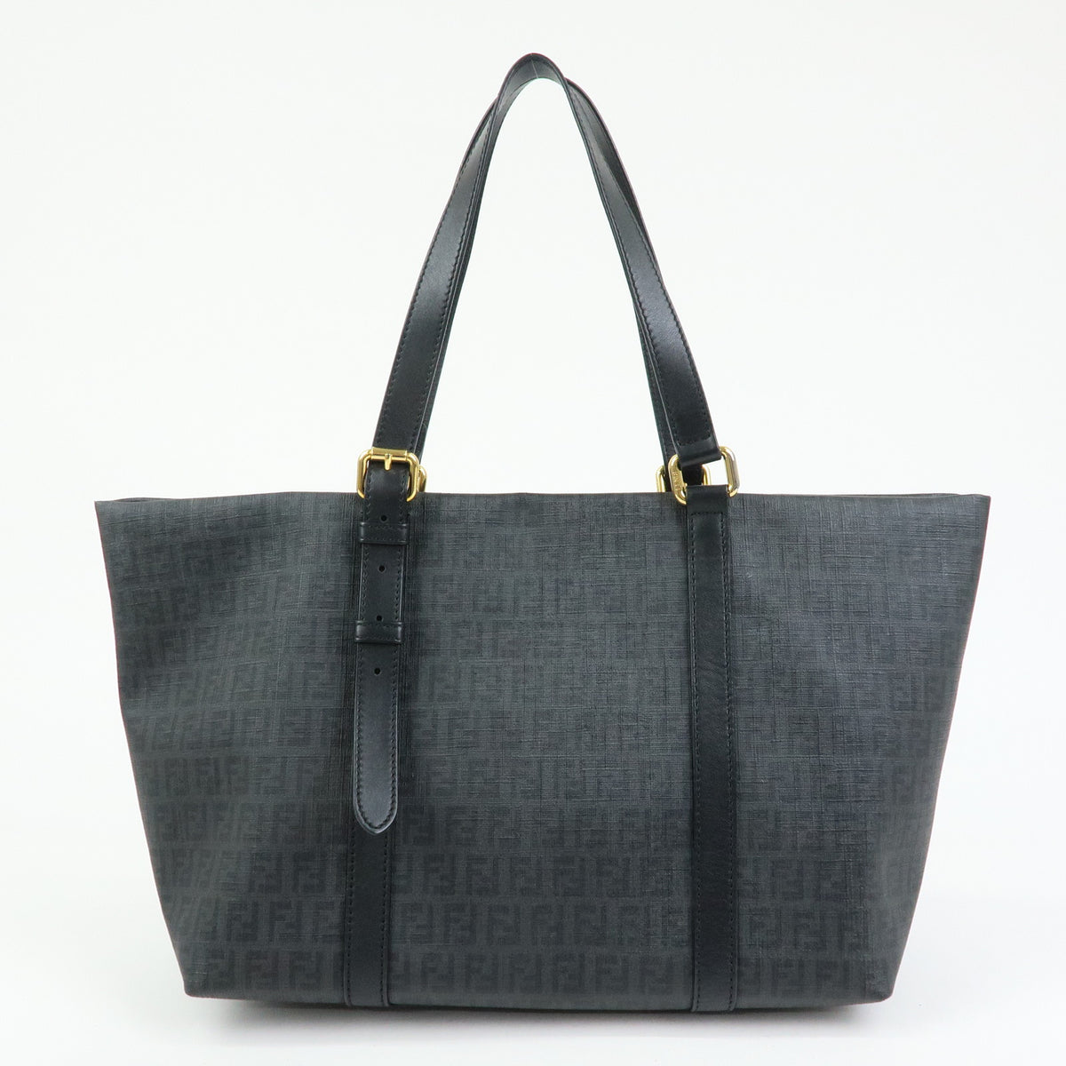 FENDI Zucchino PVC Leather Tote Bag Shoulder Bag Black 8BH215