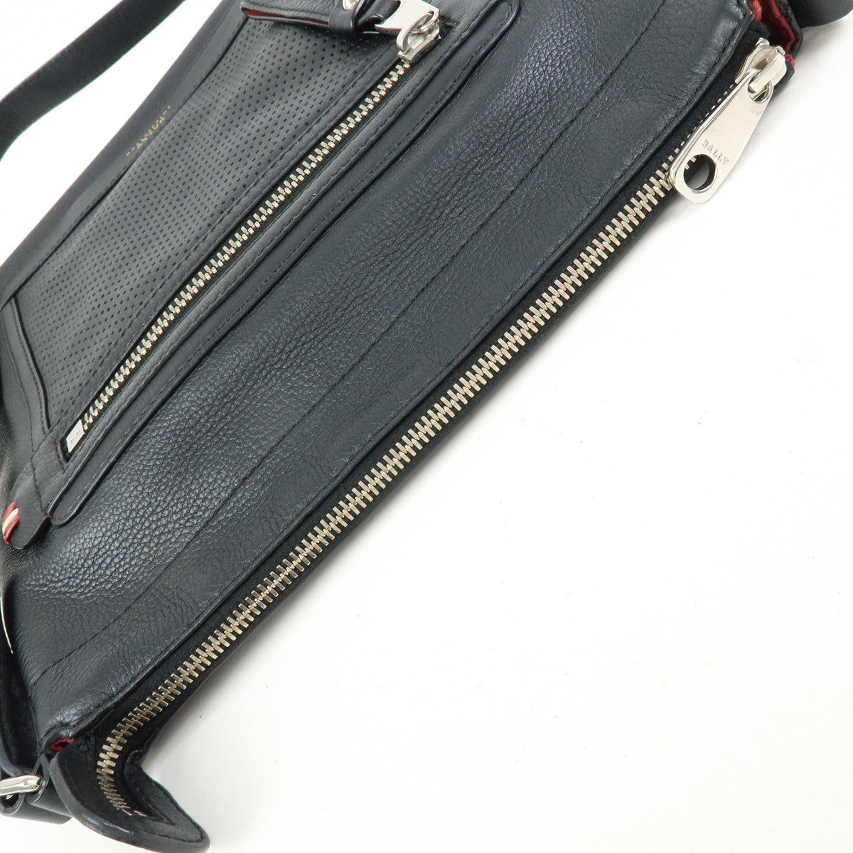 BALLY Perforated Leather Shoulder Bag Crossbody Bag Black Red