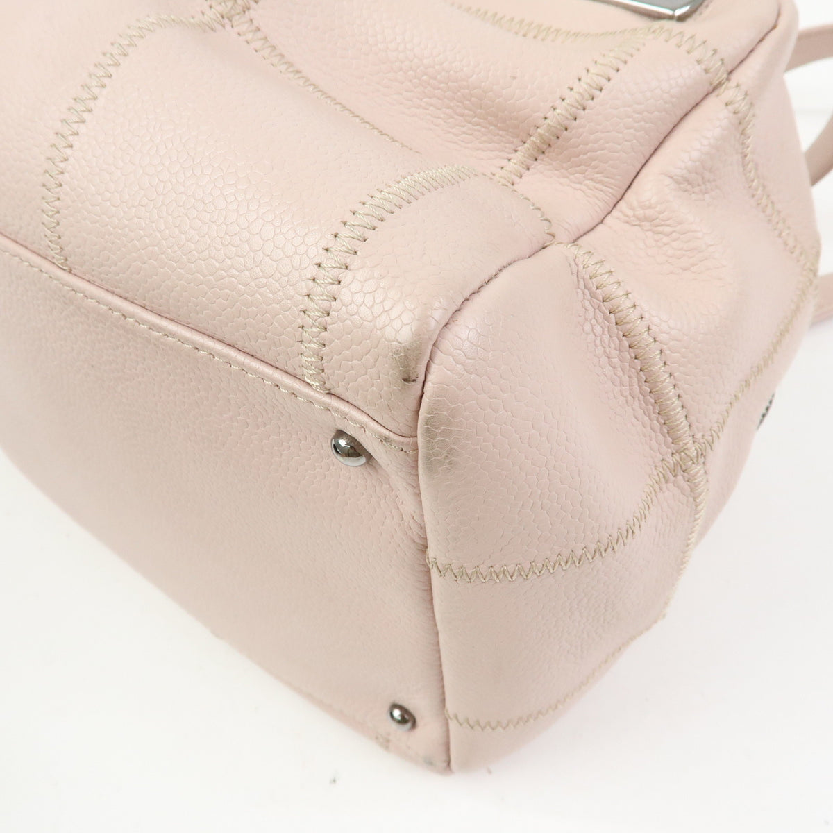 CHANEL Logo Chocolate Bar Caviarskin Shoulder Bag Hand Bag Pink