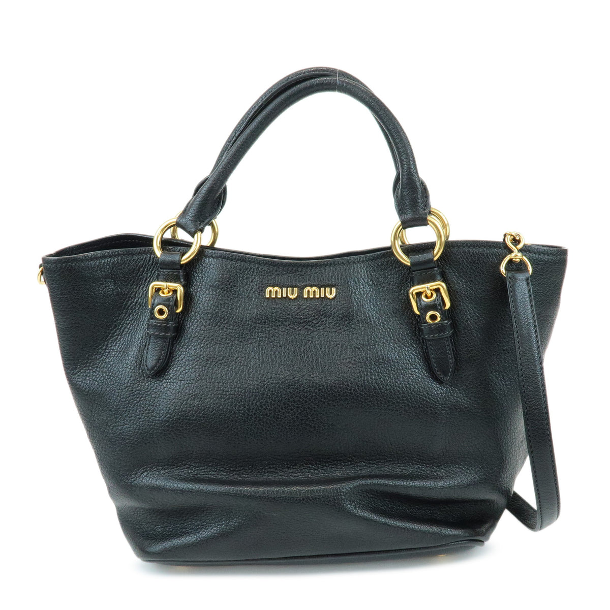 MIU MIU Madras Leather 2Way Shoulder Bag Hand Bag Black RN0886