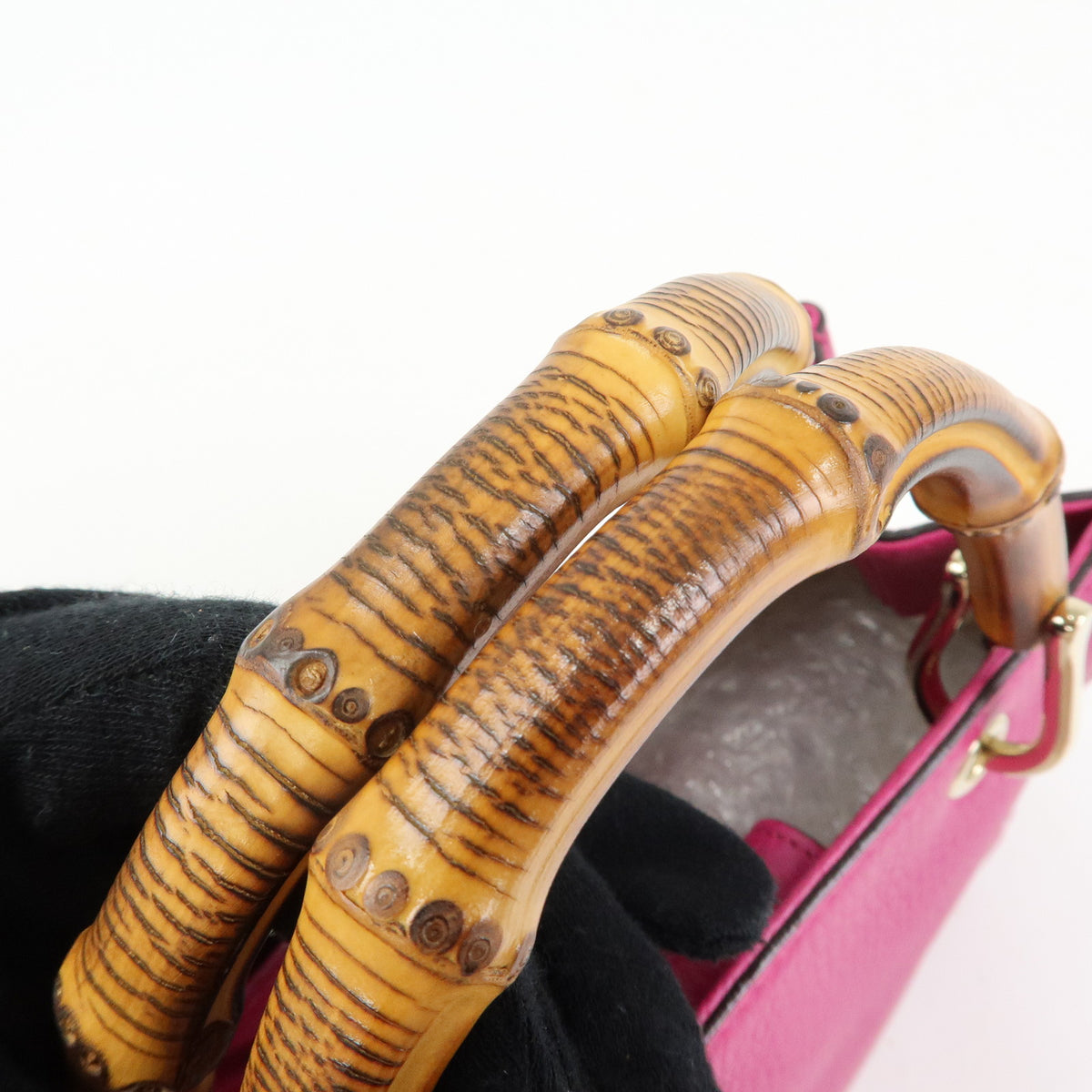 GUCCI Bamboo Mini Shopper Leather 2Way Bag Hand Bag Pink Purple 368823