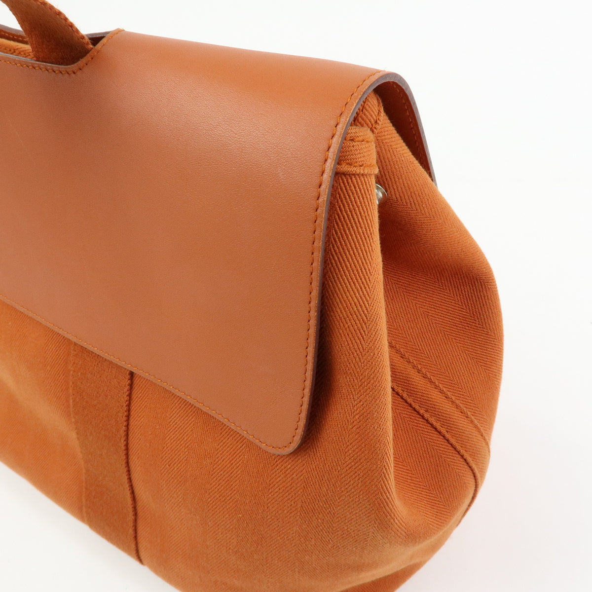 HERMES Valparaiso MM Toile Chevron Leather Hand Bag Orange