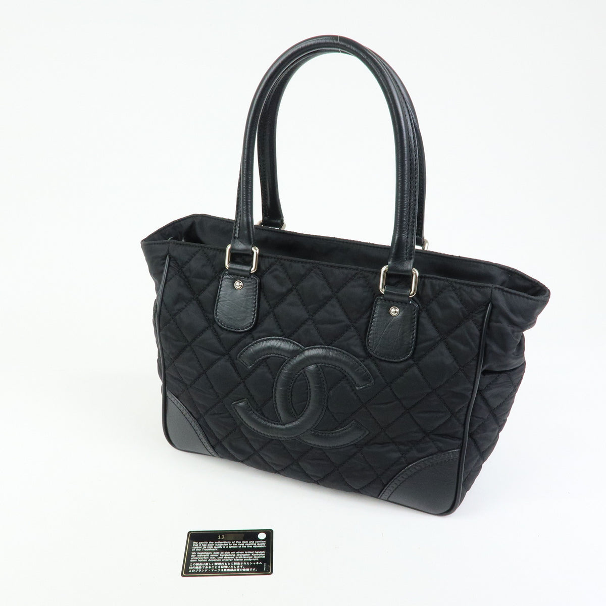 CHANEL Paris New York COCO Mark Nylon Leather Tote Bag Black A33100