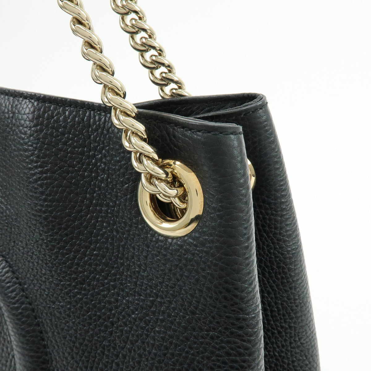 GUCCI SOHO Interlocking G Chain Leather Shoulder Bag Black 536196