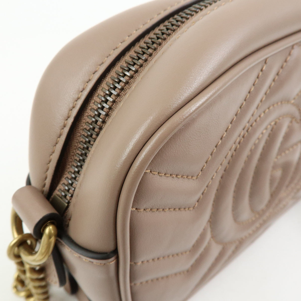 GUCCI GG Marmont Double G Leather Chain Shoulder Bag Pink Beige 448065