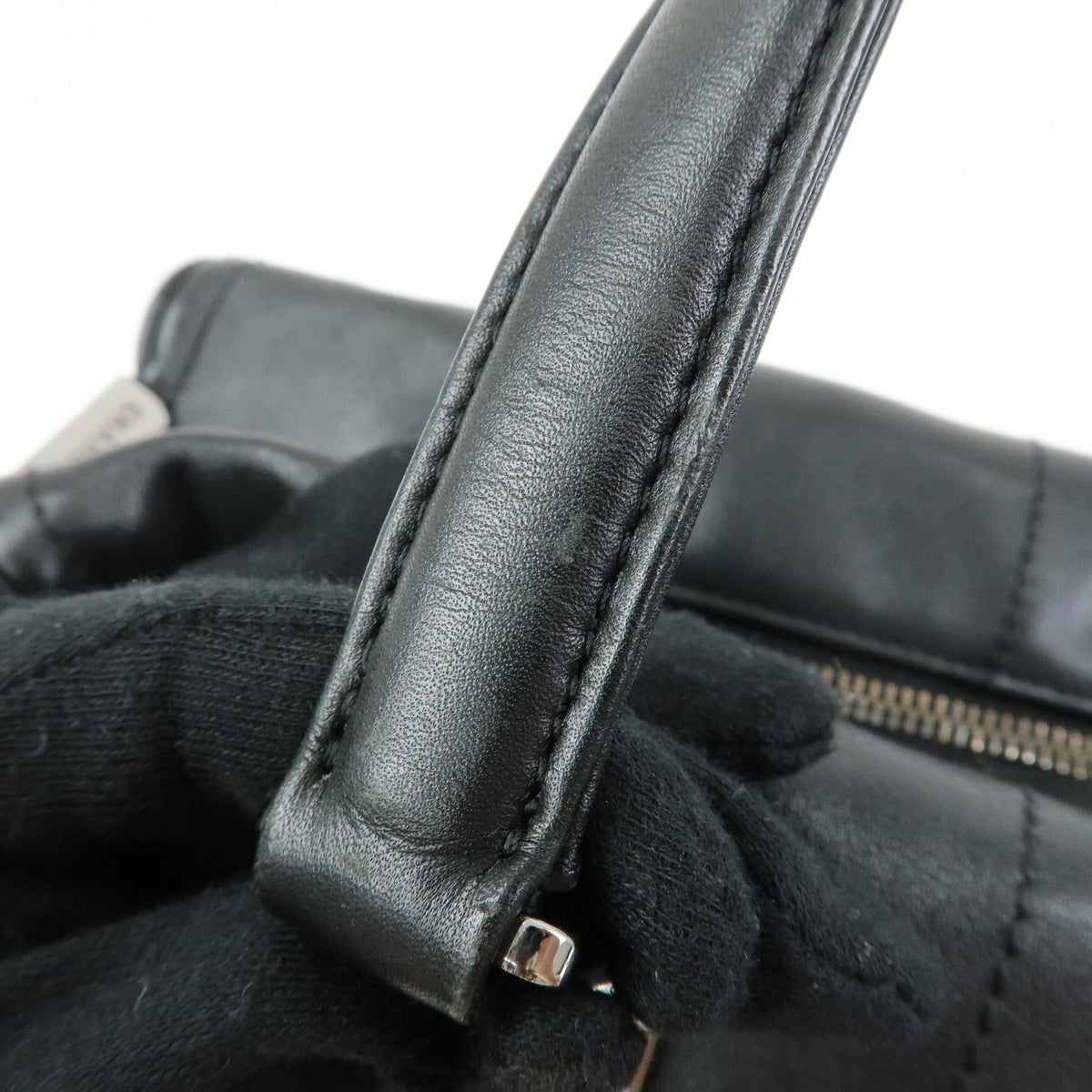 CHANEL Chocolate Bar Lamb Skin Mini Boston Bag Hand Bag Black A19989