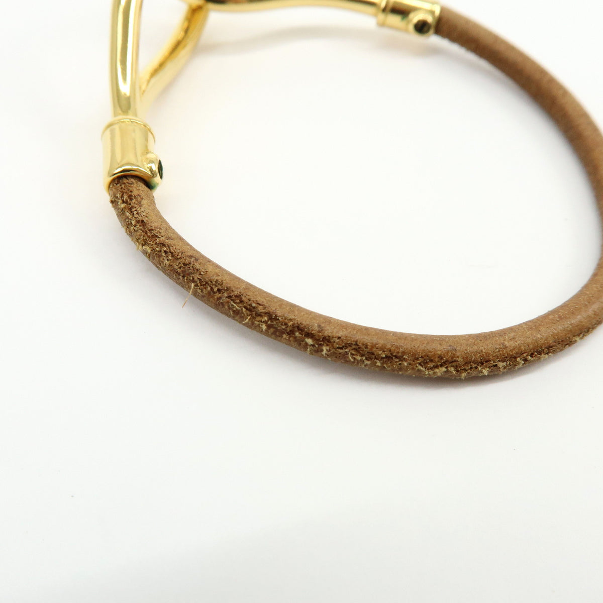 HERMES Jumbo Choker Leather Bracelet Brown Gold