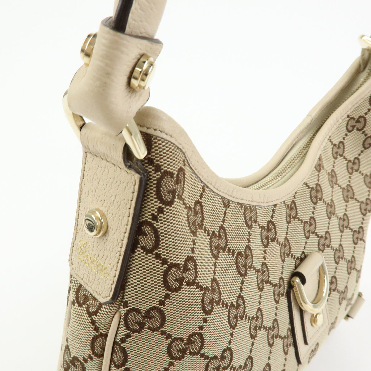 GUCCI Abbey GG Canvas Leather Shoulder Bag Beige Brown Ivory 130738