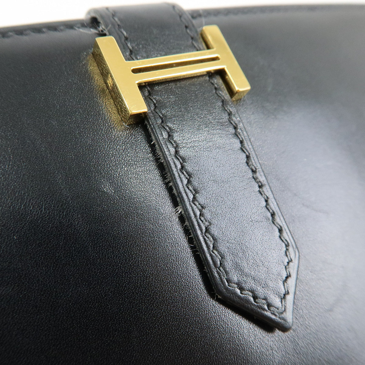 HERMES Bearn Leather Bi-fold Long Wallet □I Stamped Black Gold