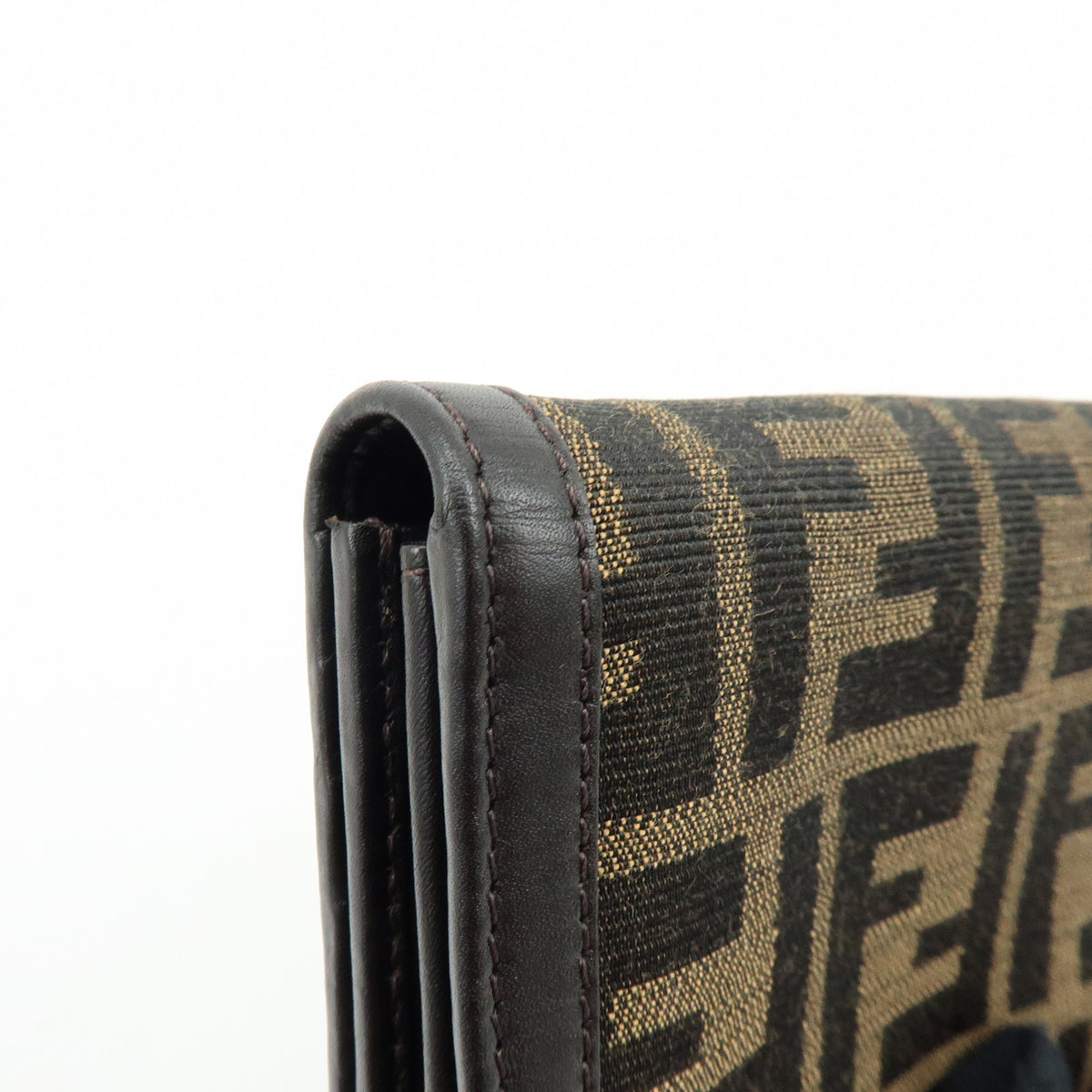 FENDI Zucca Jacquard Canvas Leather Bi-fold Long Wallet Brown 8M0000