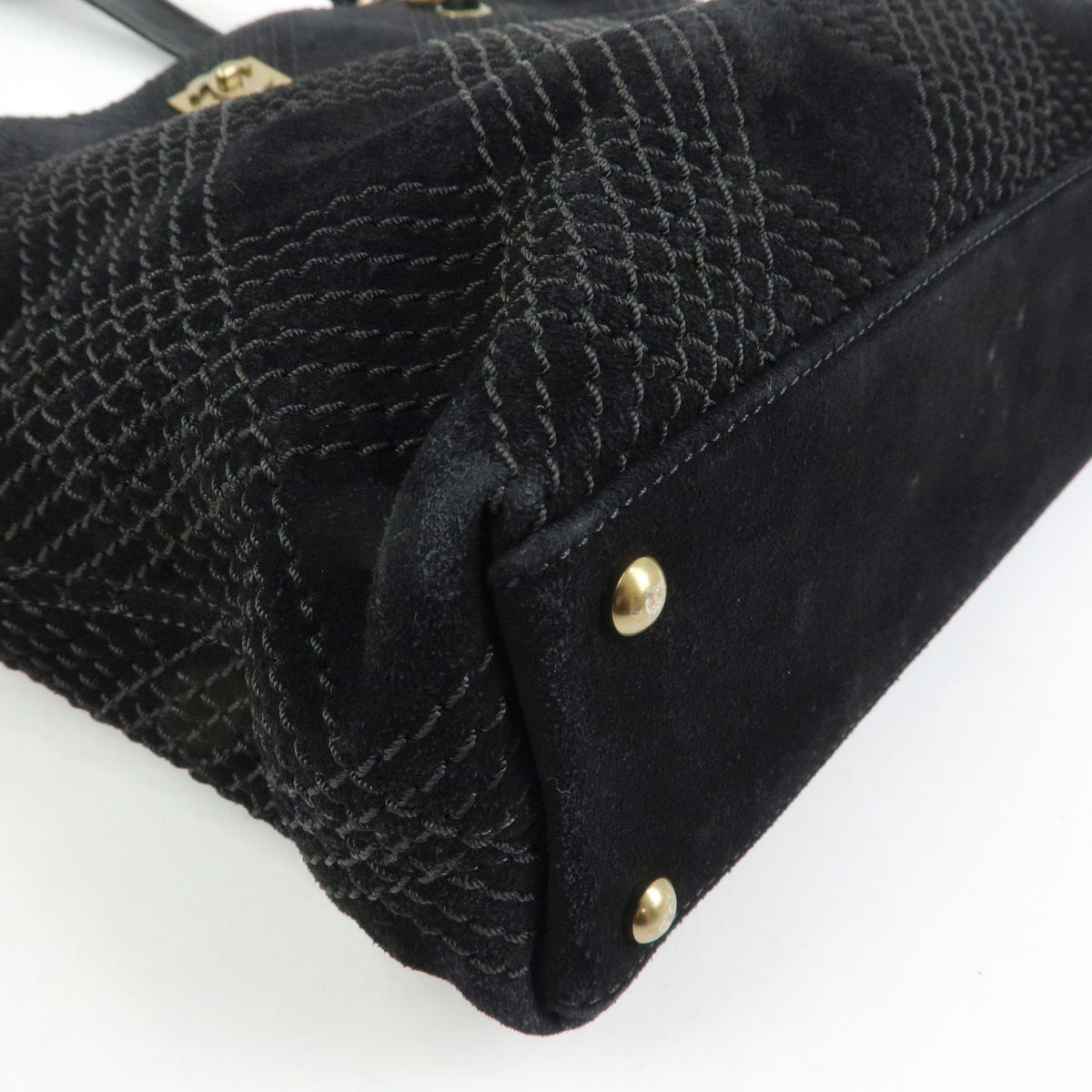 CHANEL COCO Mark Wild Stitch Suede Leather Shoulder Bag Tote Bag Black
