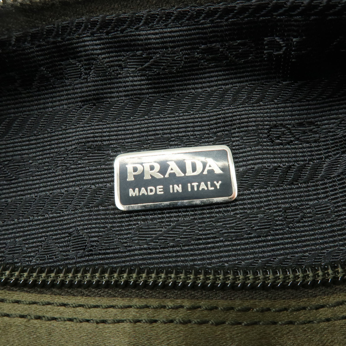 PRADA Triangle Logo Lot of 2 Nylon Pouch Cosmetic Case Black Khaki
