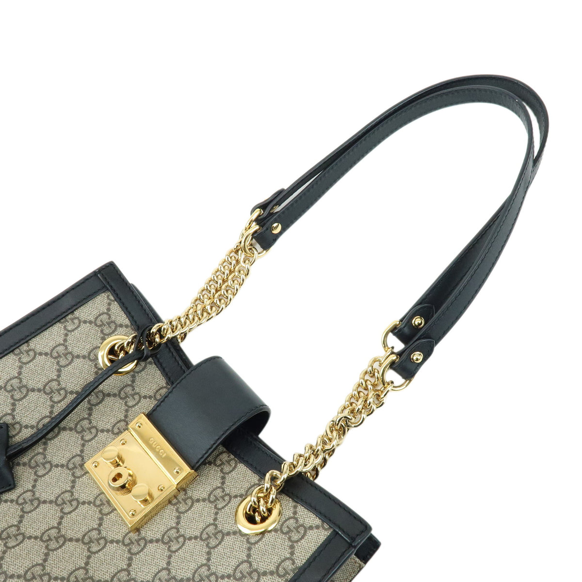 GUCCI Padlock GG Small GG Supreme Chain Shoulder Bag Beige Black 498156