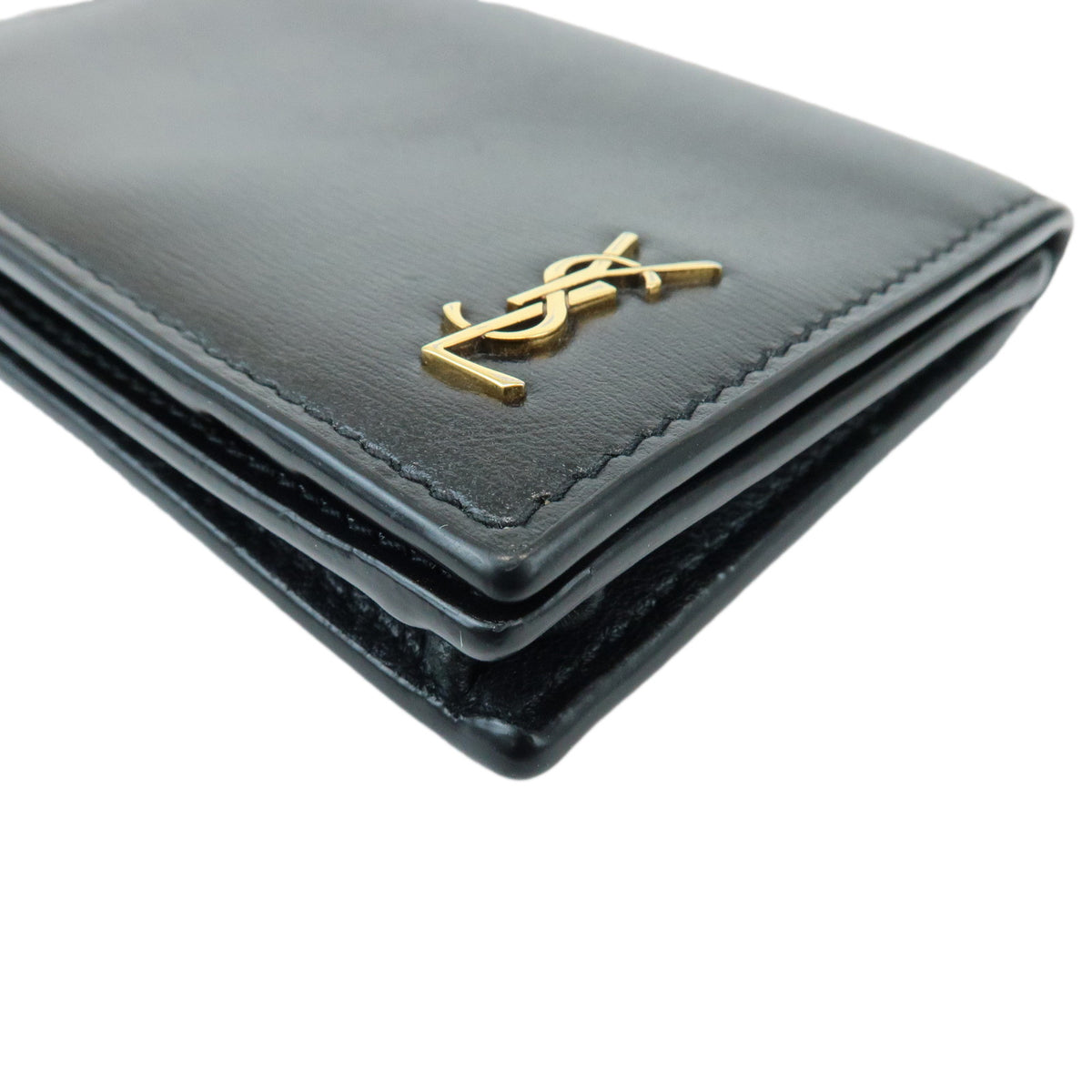 SAINT LAURENT PARIS Cassandra Leather Card Case Card Holder Black
