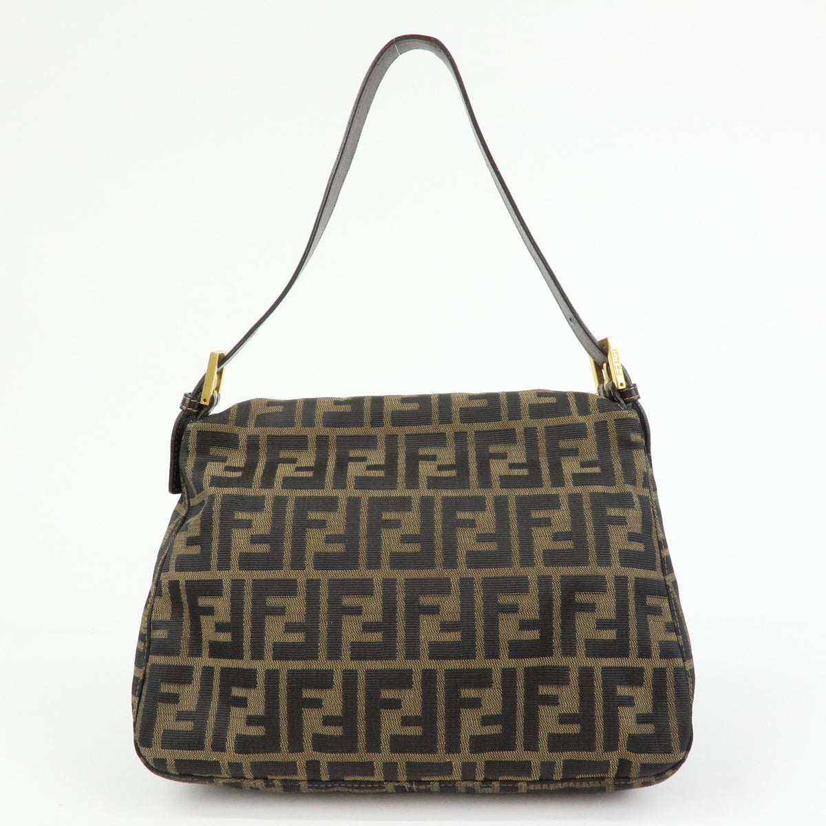 FENDI Zucca Mamma Baguette Canvas Leather Shoulder Bag Brown Gold 26325