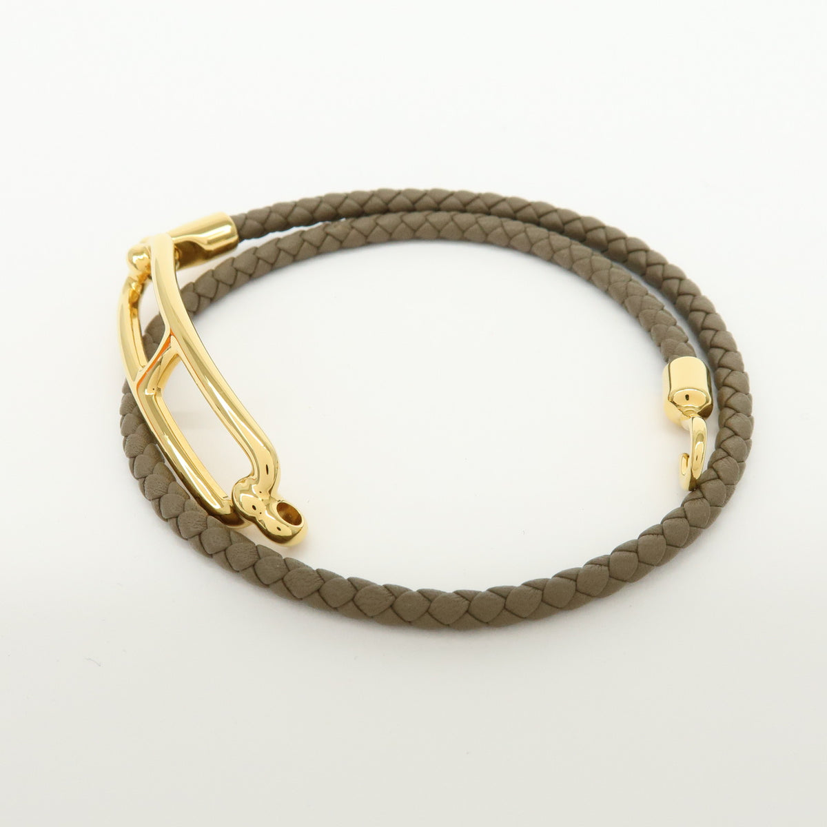 HERMES Leather Plated Roulis Double Tour Bracelet Beige Gold