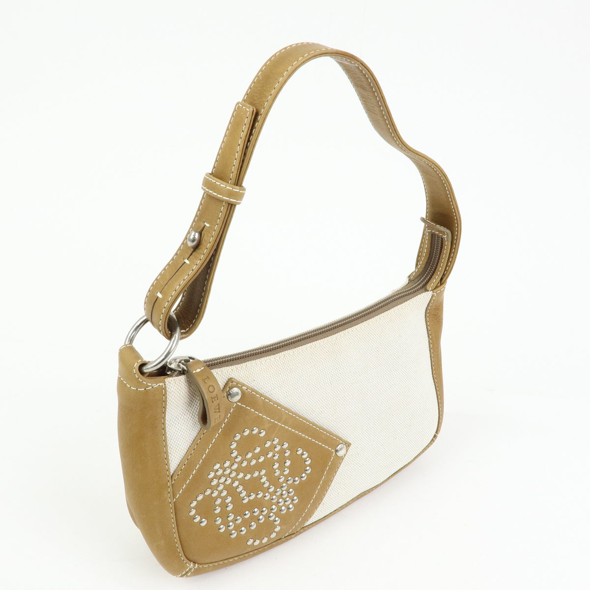 LOEWE Anagram Canvas Leather Hand Bag Brown Natural