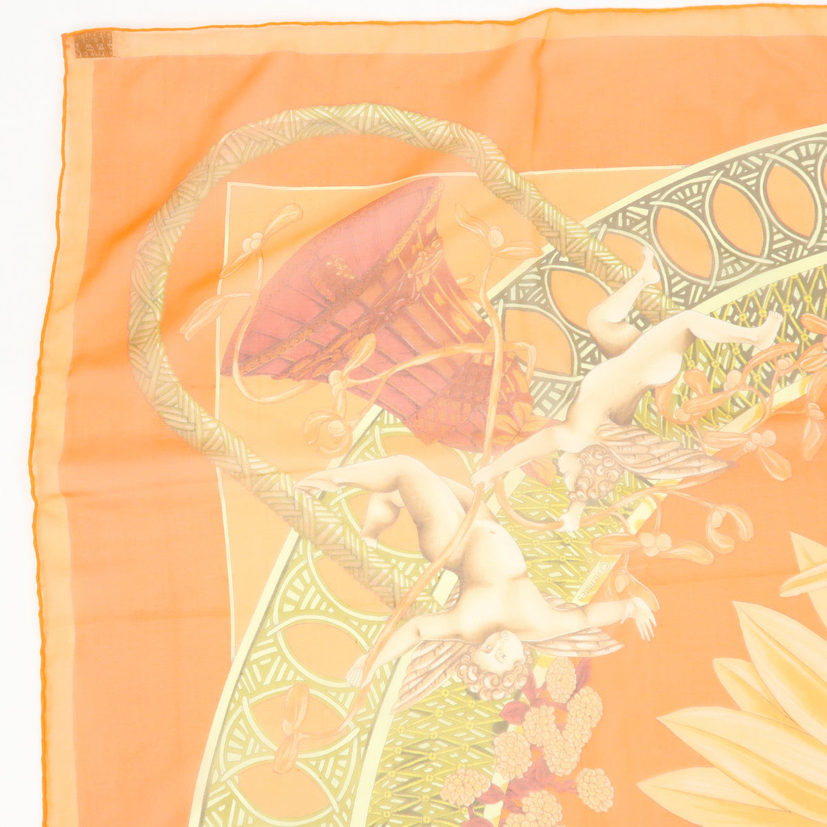 HERMES Carre 90 Silk 100% Scarf AMOURS Orange