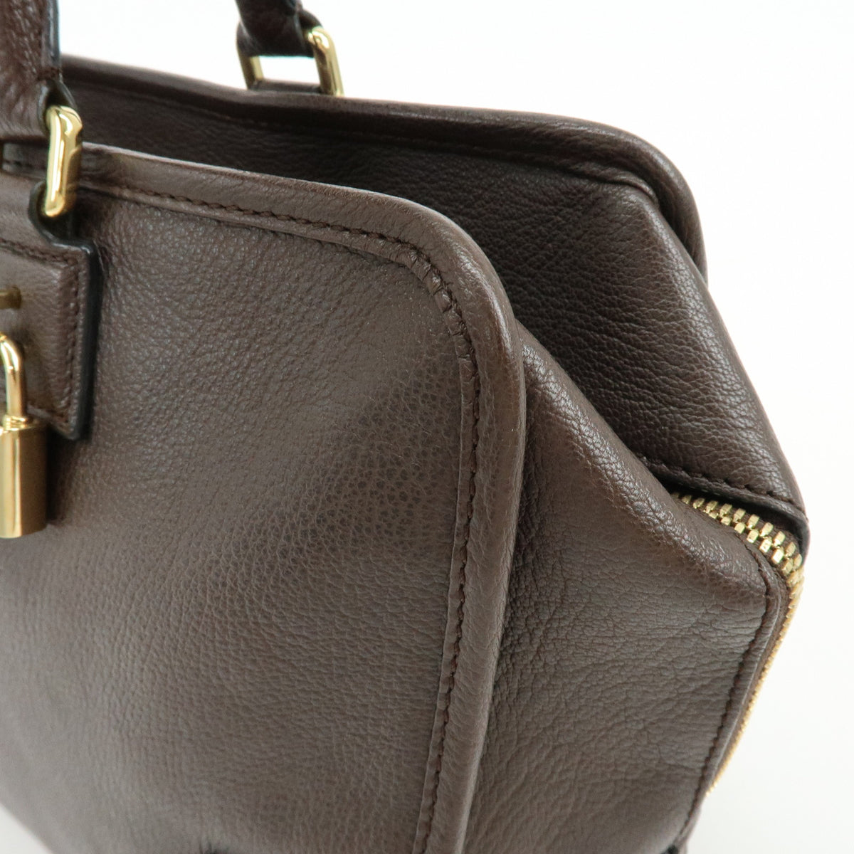 LOEWE Anagram Amazona 35 Leather Boston Bag Hand Bag Dark Brown
