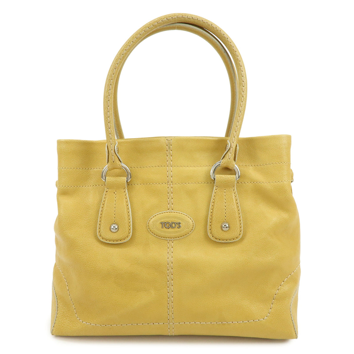 TOD'S  Leather Tote Bag Shoulder Bag Hand Bag Stitches Mustard