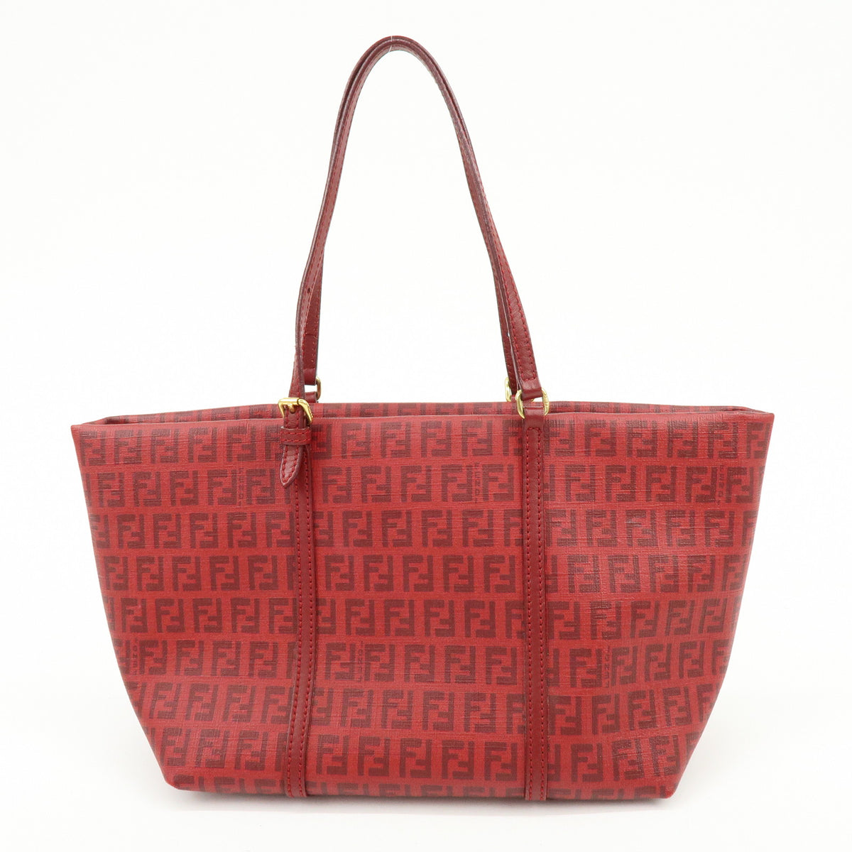 FENDI Zucchino PVC Leather Tote Bag Hand Bag Red 8BH214