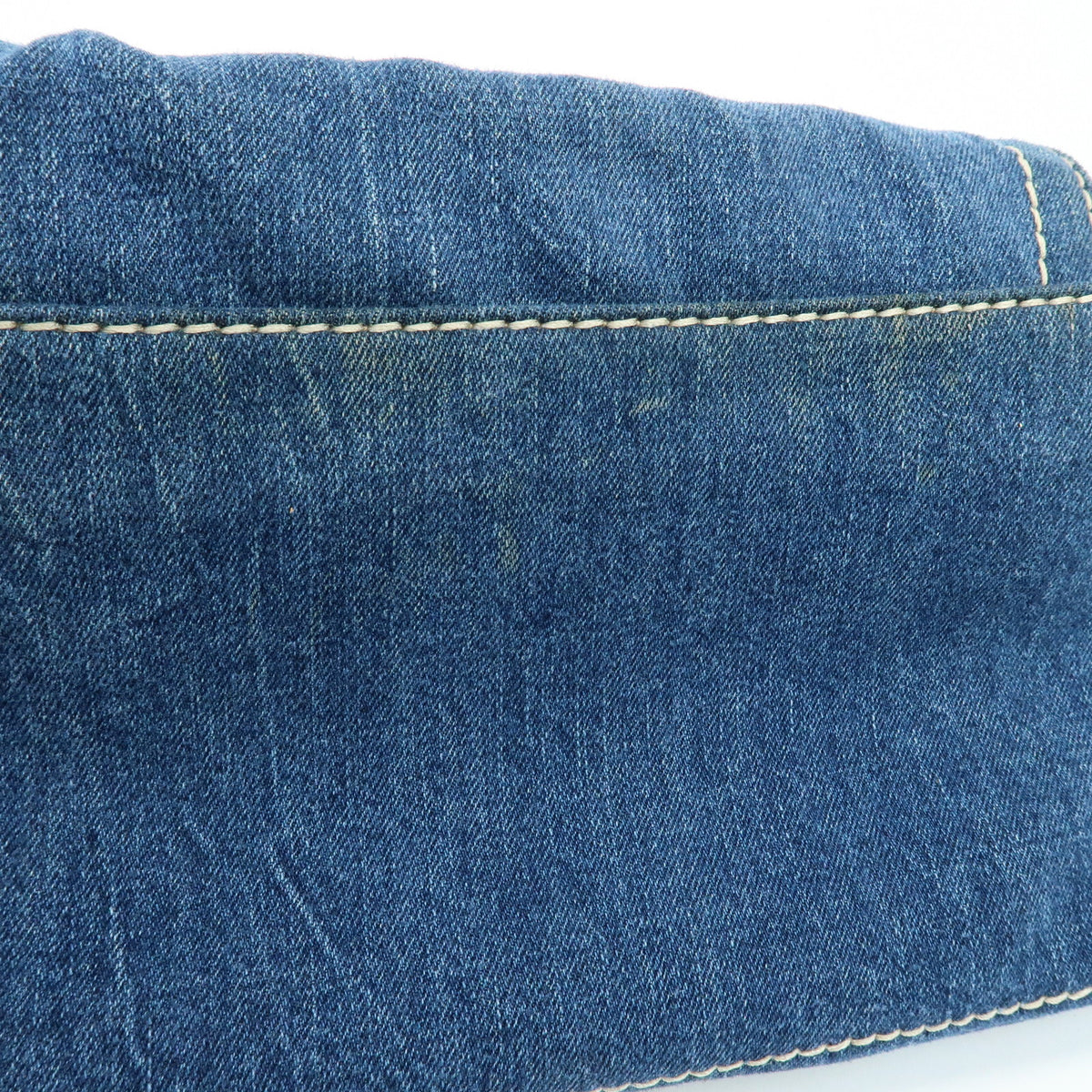 PRADA Front Flap Denim Leather Chain Shoulder Bag Blue Camel BR4659
