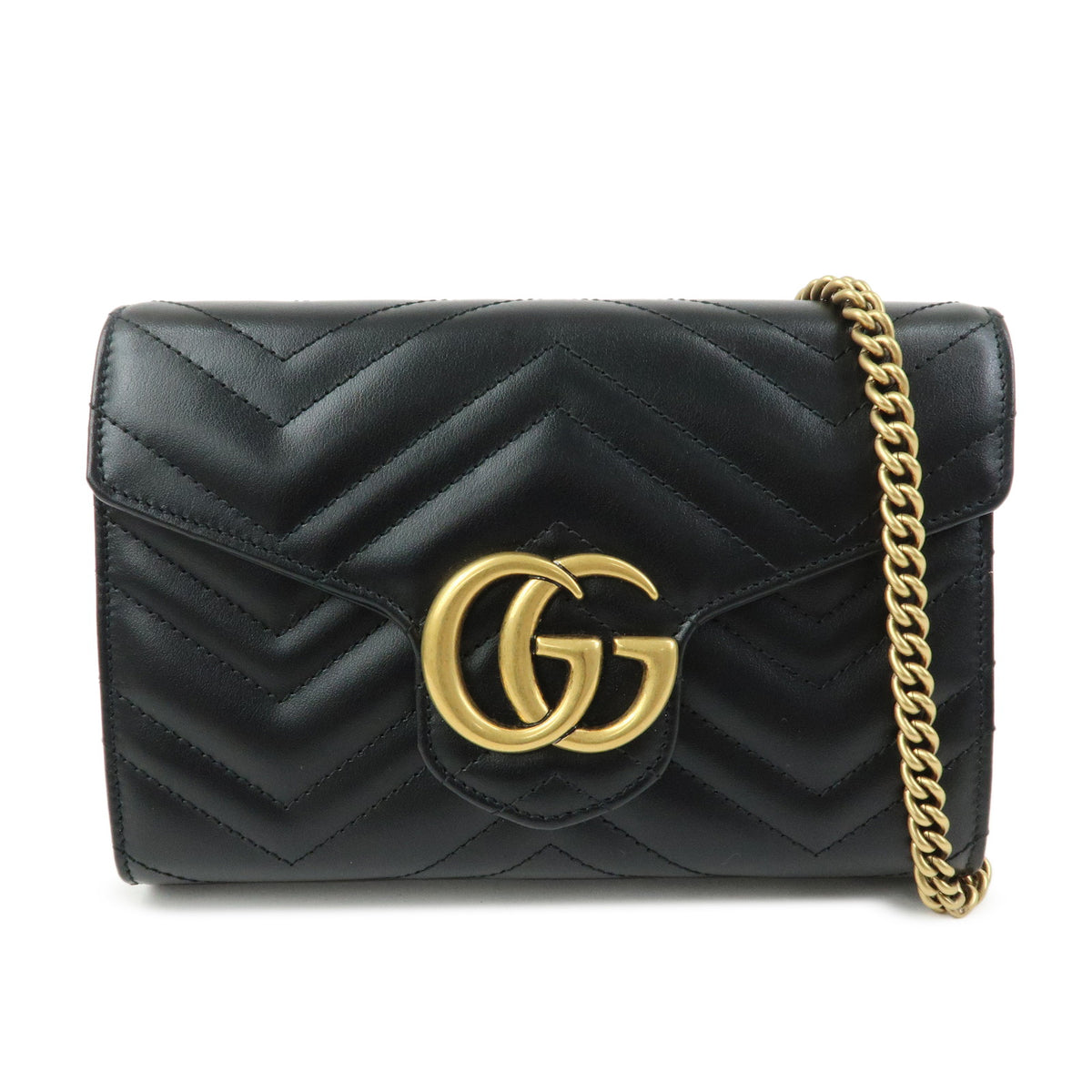 GUCCI GG Marmont Double G Leather Chain Shoulder Bag Black 474575
